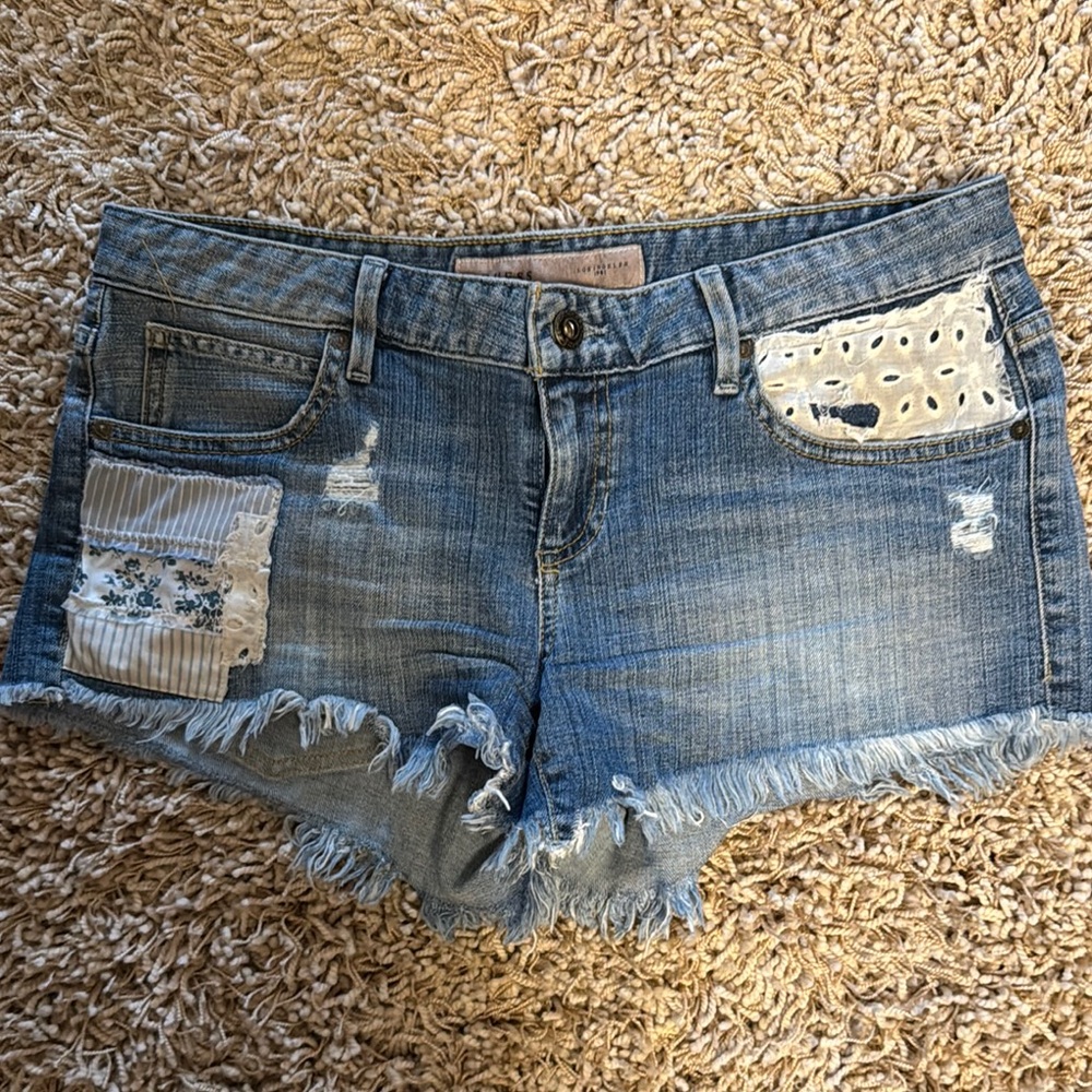 Guess Blue Distressed Jean Shorts with Lace Accents